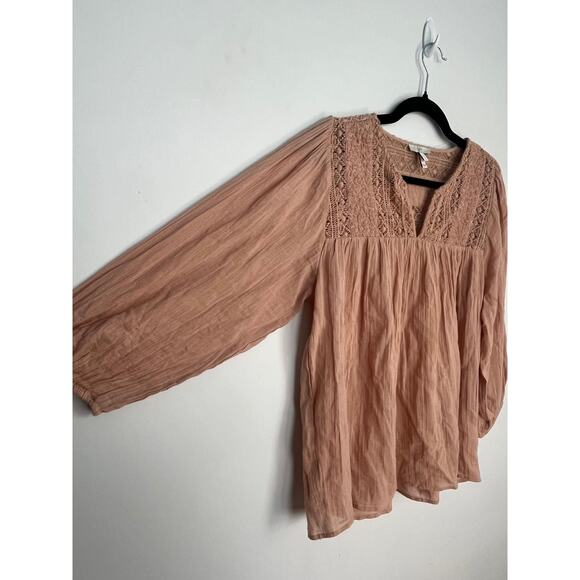 Joie Boho Peasant Blouse Women S Pink Crochet Lace Gauze Cotton Top - Picture 4 of 8